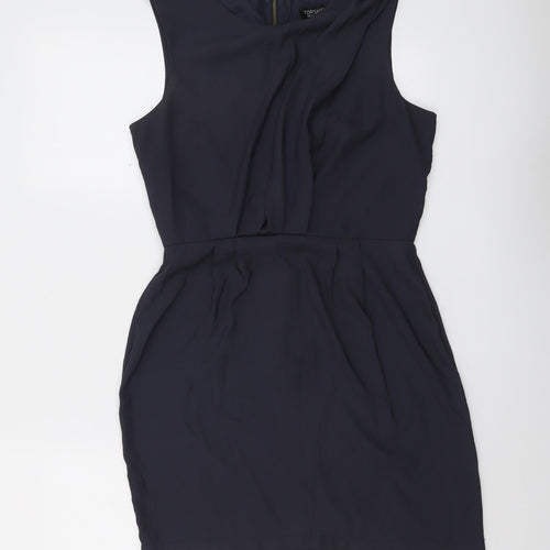 Topshop Womens Grey Polyester Shift Size 10 Boat Neck Zip