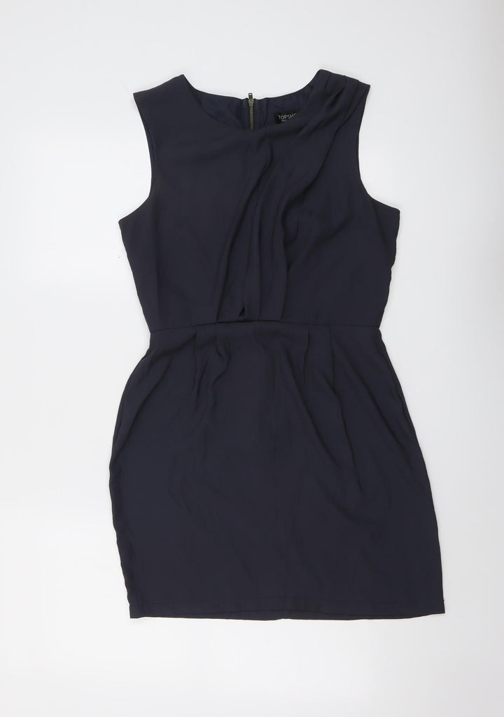 Topshop Womens Grey Polyester Shift Size 10 Boat Neck Zip