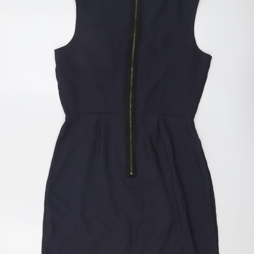 Topshop Womens Grey Polyester Shift Size 10 Boat Neck Zip