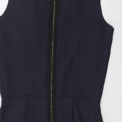 Topshop Womens Grey Polyester Shift Size 10 Boat Neck Zip