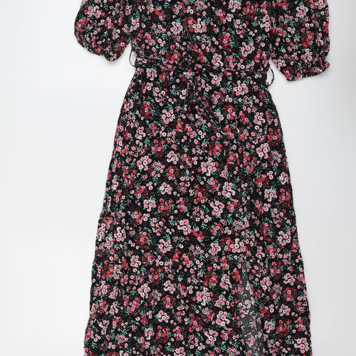 New Look Womens Multicoloured Floral Viscose A-Line Size 10 Boat Neck Button