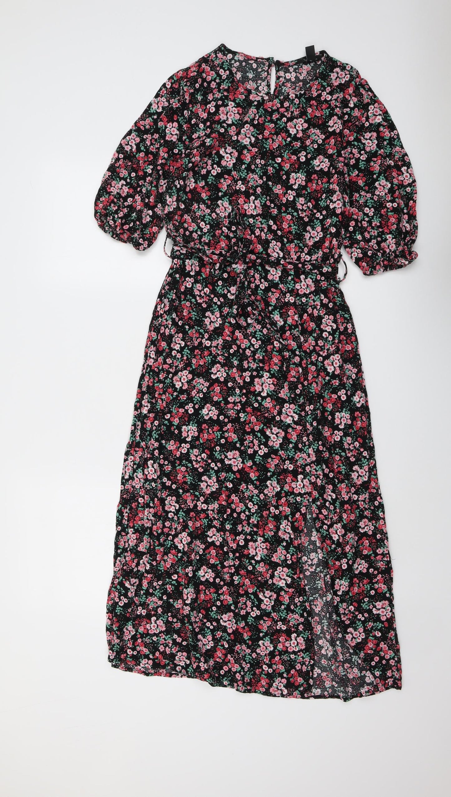 New Look Womens Multicoloured Floral Viscose A-Line Size 10 Boat Neck Button