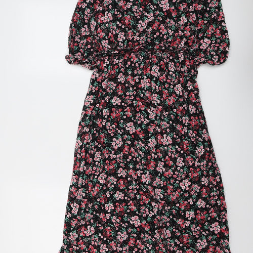 New Look Womens Multicoloured Floral Viscose A-Line Size 10 Boat Neck Button