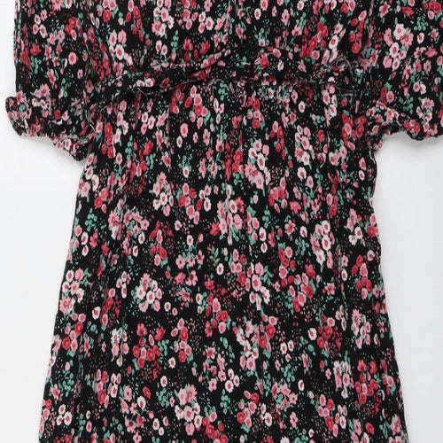 New Look Womens Multicoloured Floral Viscose A-Line Size 10 Boat Neck Button
