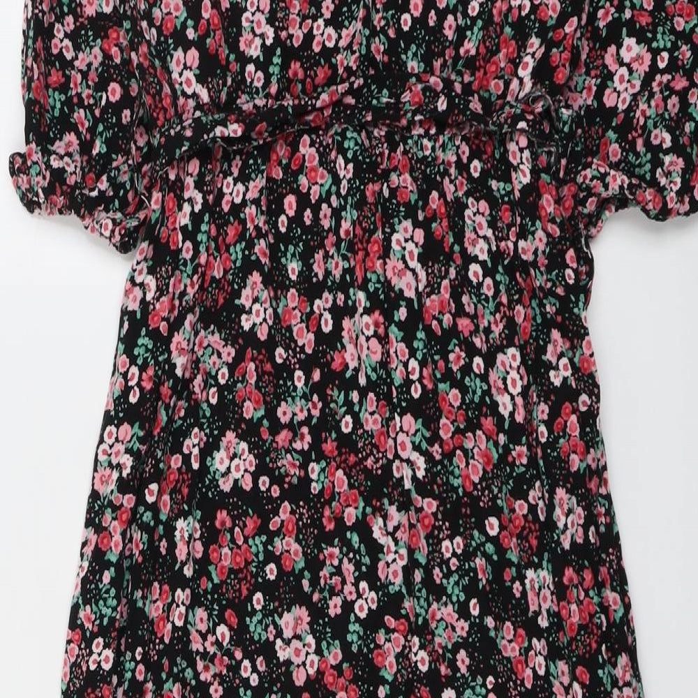 New Look Womens Multicoloured Floral Viscose A-Line Size 10 Boat Neck Button