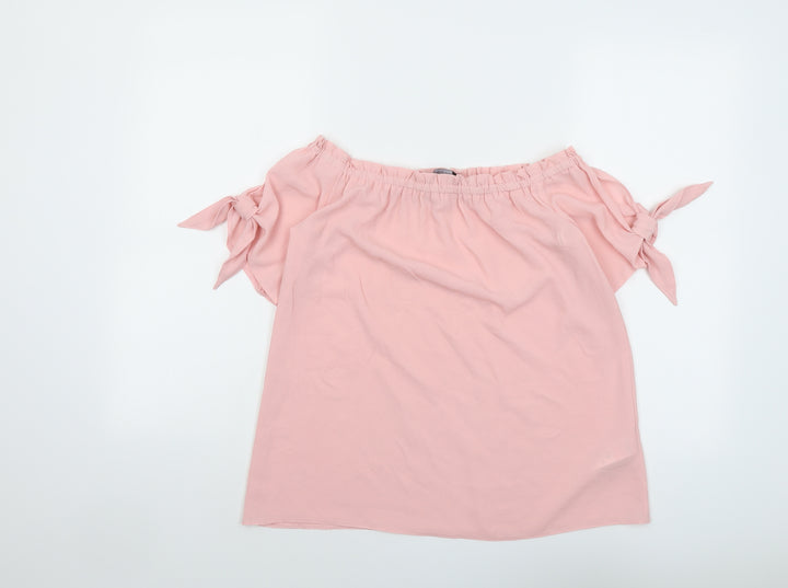 Dorothy Perkins Womens Pink Polyester Basic Blouse Size 8 Off the Shoulder