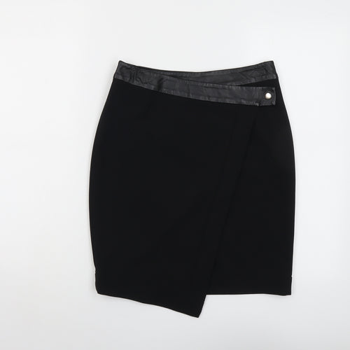 H&M Womens Black Polyester A-Line Skirt Size 6 Snap