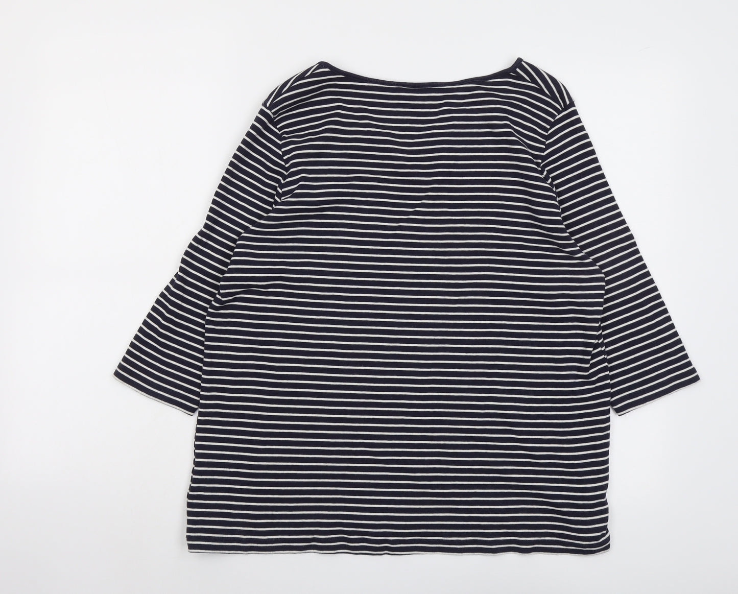 Marks and Spencer Womens Blue Striped Cotton Basic T-Shirt Size 18 V-Neck