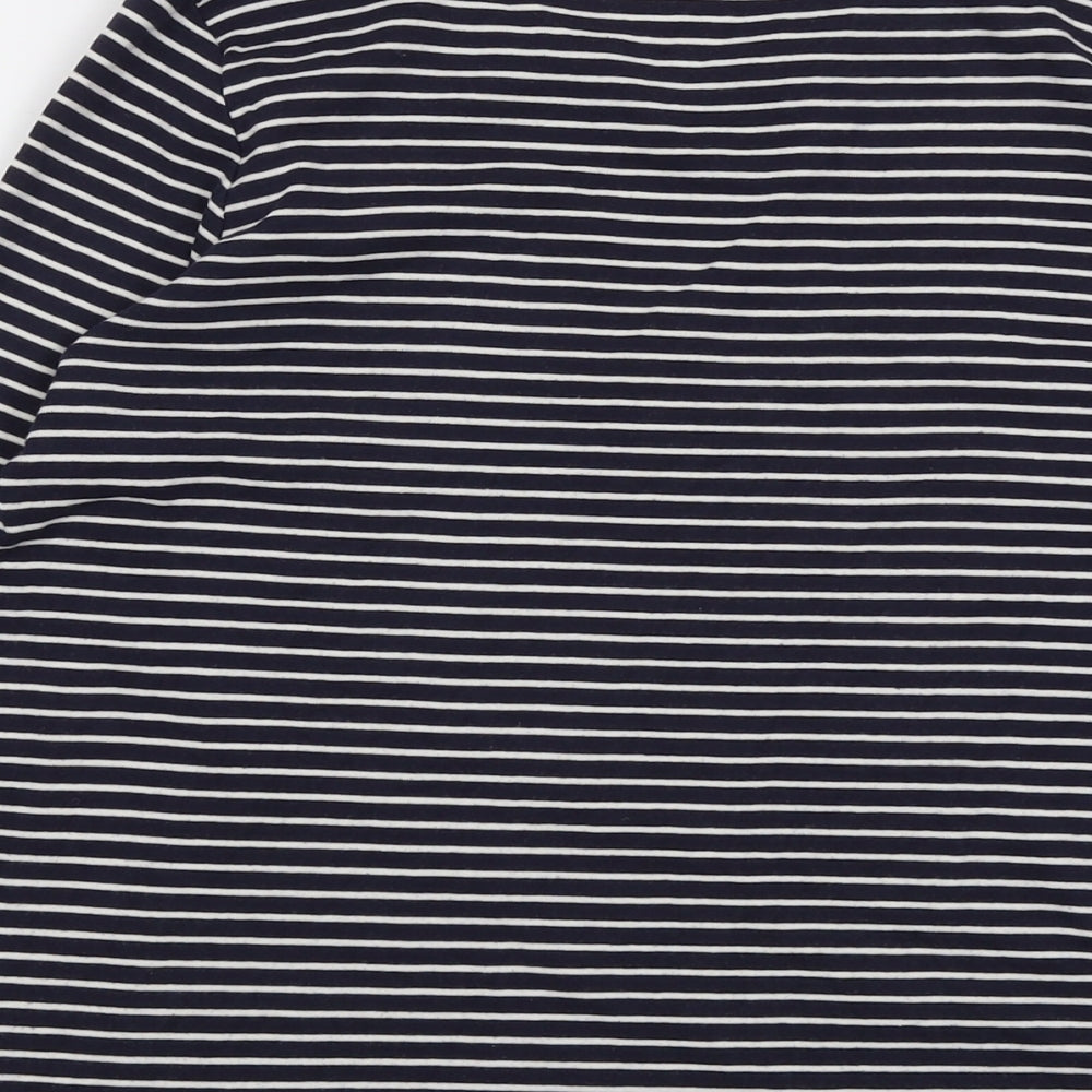 Marks and Spencer Womens Blue Striped Cotton Basic T-Shirt Size 18 V-Neck
