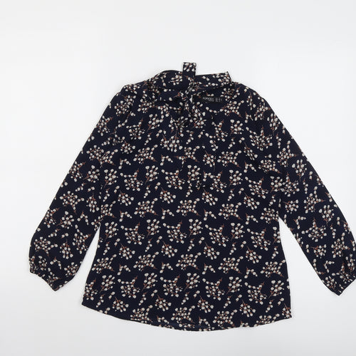 Popsoda Womens Blue Geometric Polyester Basic Blouse Size 8 Round Neck