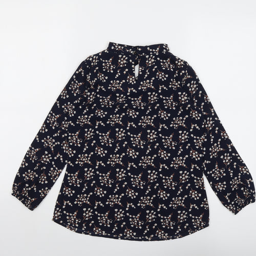 Popsoda Womens Blue Geometric Polyester Basic Blouse Size 8 Round Neck