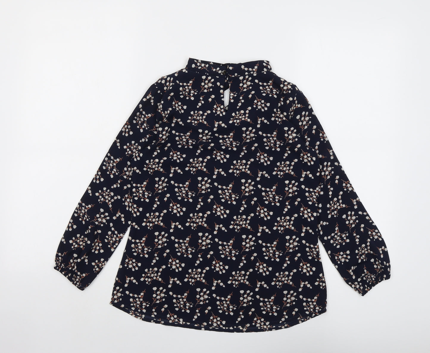 Popsoda Womens Blue Geometric Polyester Basic Blouse Size 8 Round Neck