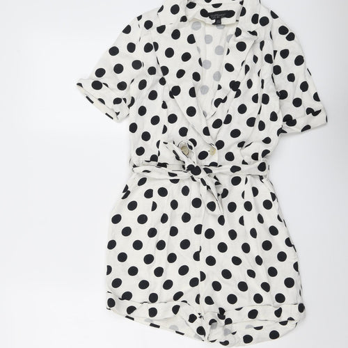 Topshop Womens Ivory Polka Dot Viscose Playsuit One-Piece Size 4 Zip