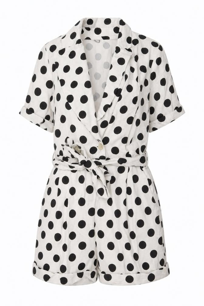 Topshop Womens Ivory Polka Dot Viscose Playsuit One-Piece Size 4 Zip