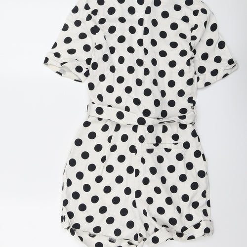 Topshop Womens Ivory Polka Dot Viscose Playsuit One-Piece Size 4 Zip