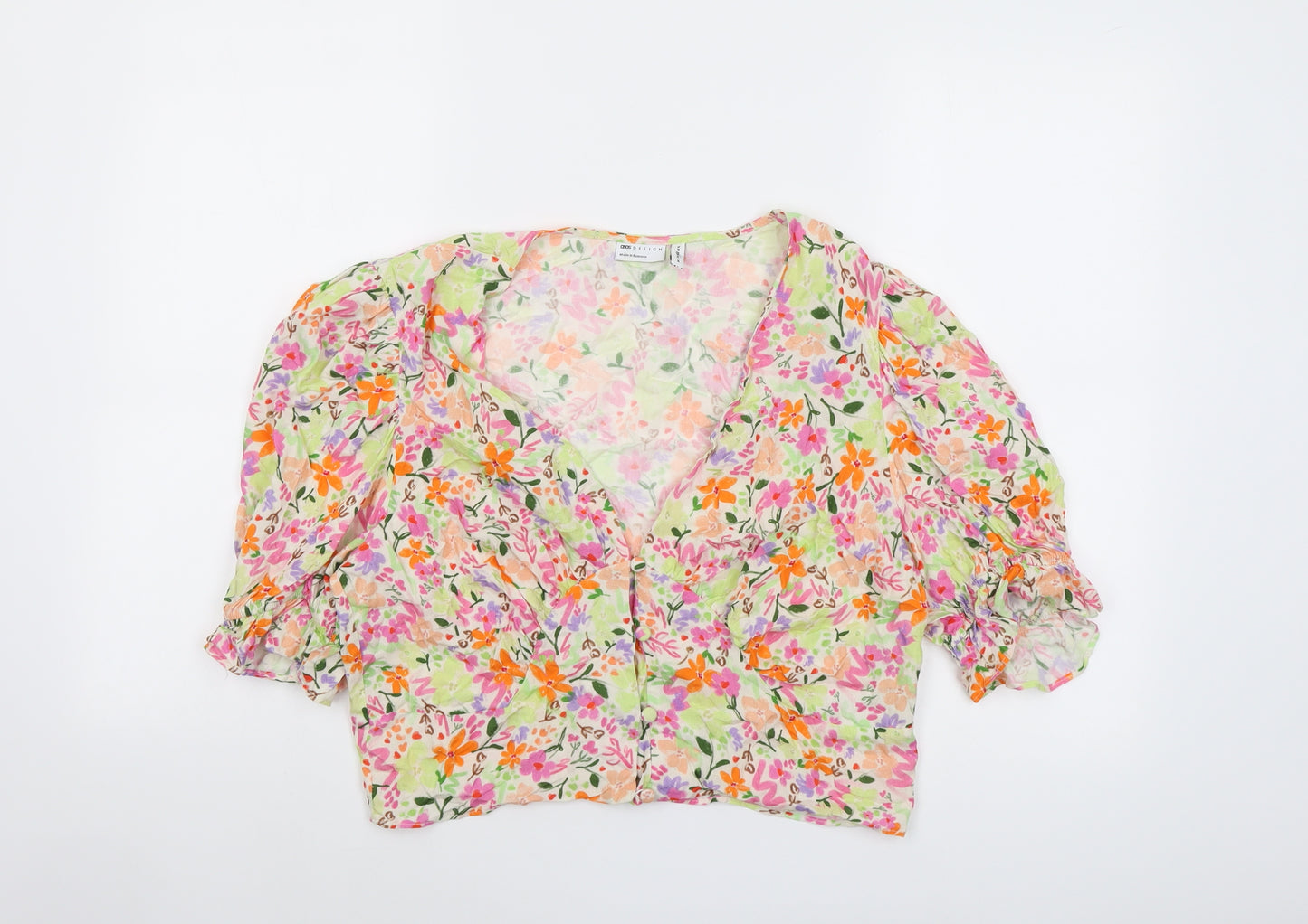 ASOS Womens Multicoloured Floral Viscose Cropped Button-Up Size 16 V-Neck