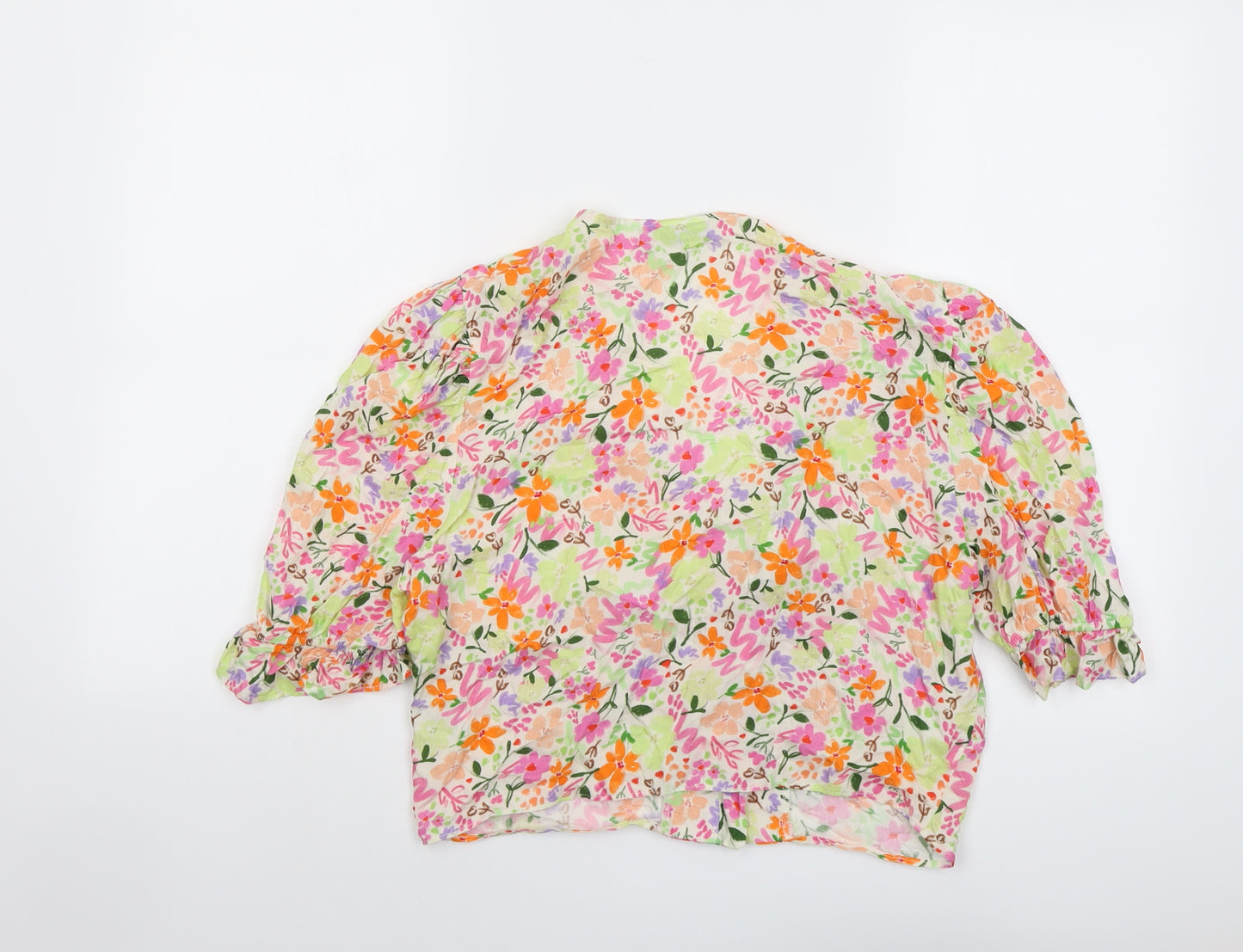 ASOS Womens Multicoloured Floral Viscose Cropped Button-Up Size 16 V-Neck