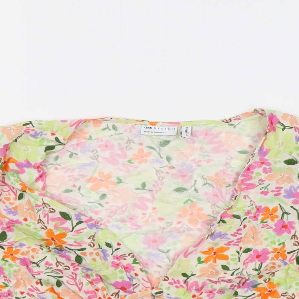 ASOS Womens Multicoloured Floral Viscose Cropped Button-Up Size 16 V-Neck