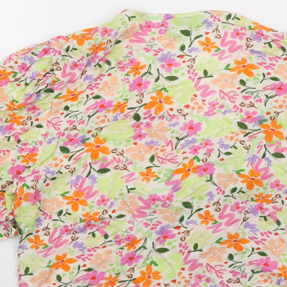 ASOS Womens Multicoloured Floral Viscose Cropped Button-Up Size 16 V-Neck