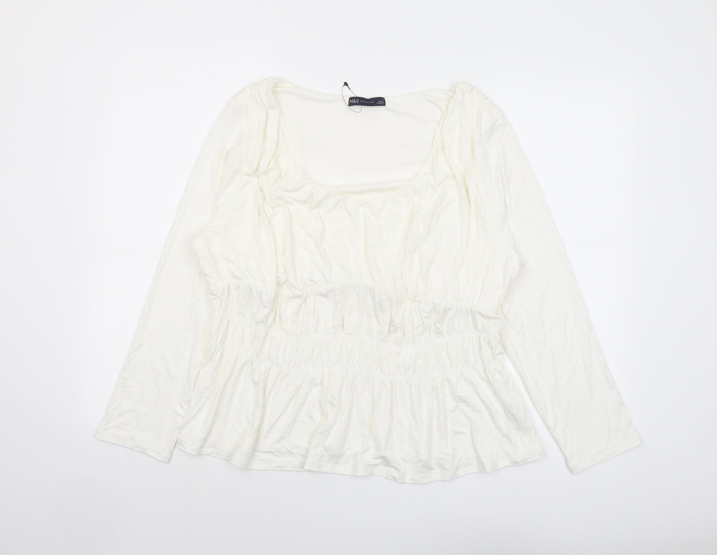 Marks and Spencer Womens Ivory Viscose Basic Blouse Size 18 Square Neck