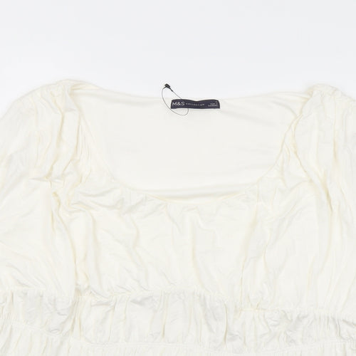 Marks and Spencer Womens Ivory Viscose Basic Blouse Size 18 Square Neck