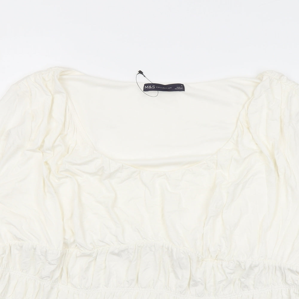 Marks and Spencer Womens Ivory Viscose Basic Blouse Size 18 Square Neck
