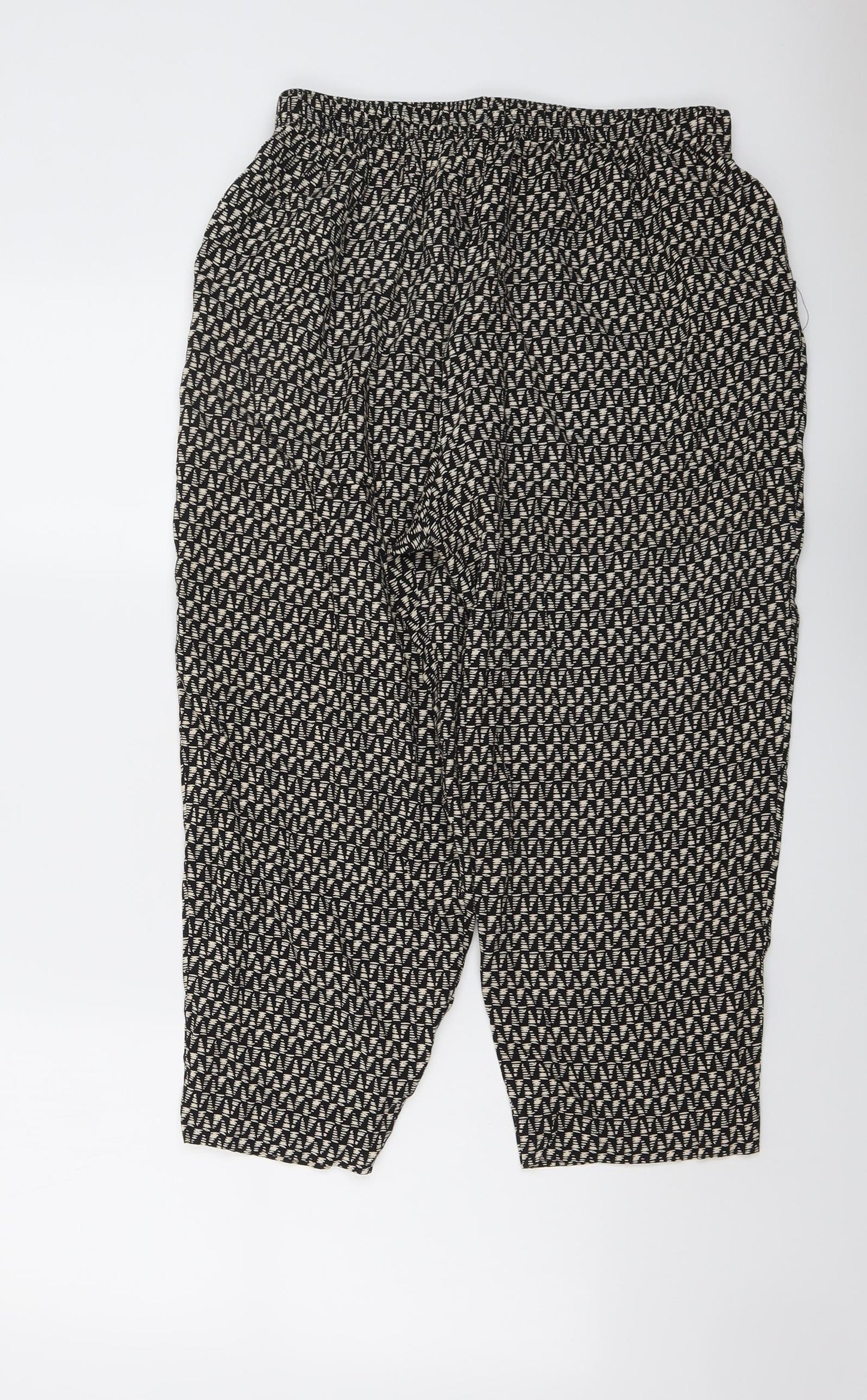 Saloos Womens Black Geometric Viscose Trousers Size 18 L22 in Regular Drawstring
