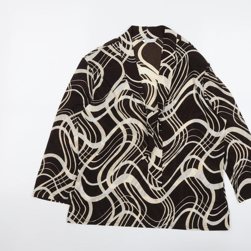 Berkertex Womens Brown Geometric Polyester Basic Blouse Size 16 V-Neck