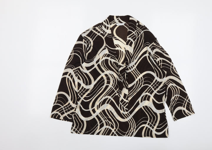 Berkertex Womens Brown Geometric Polyester Basic Blouse Size 16 V-Neck