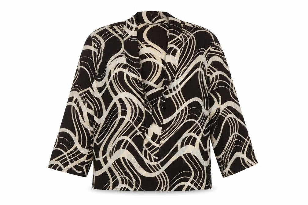 Front view of Berkertex women’s brown geometric polyester basic blouse, size UK 16, v-neck