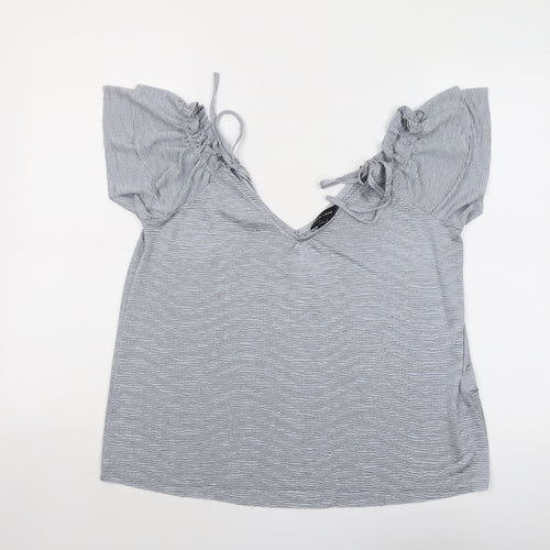 New Look Womens Grey Polyester Basic Blouse Size 14 V-Neck - Textured