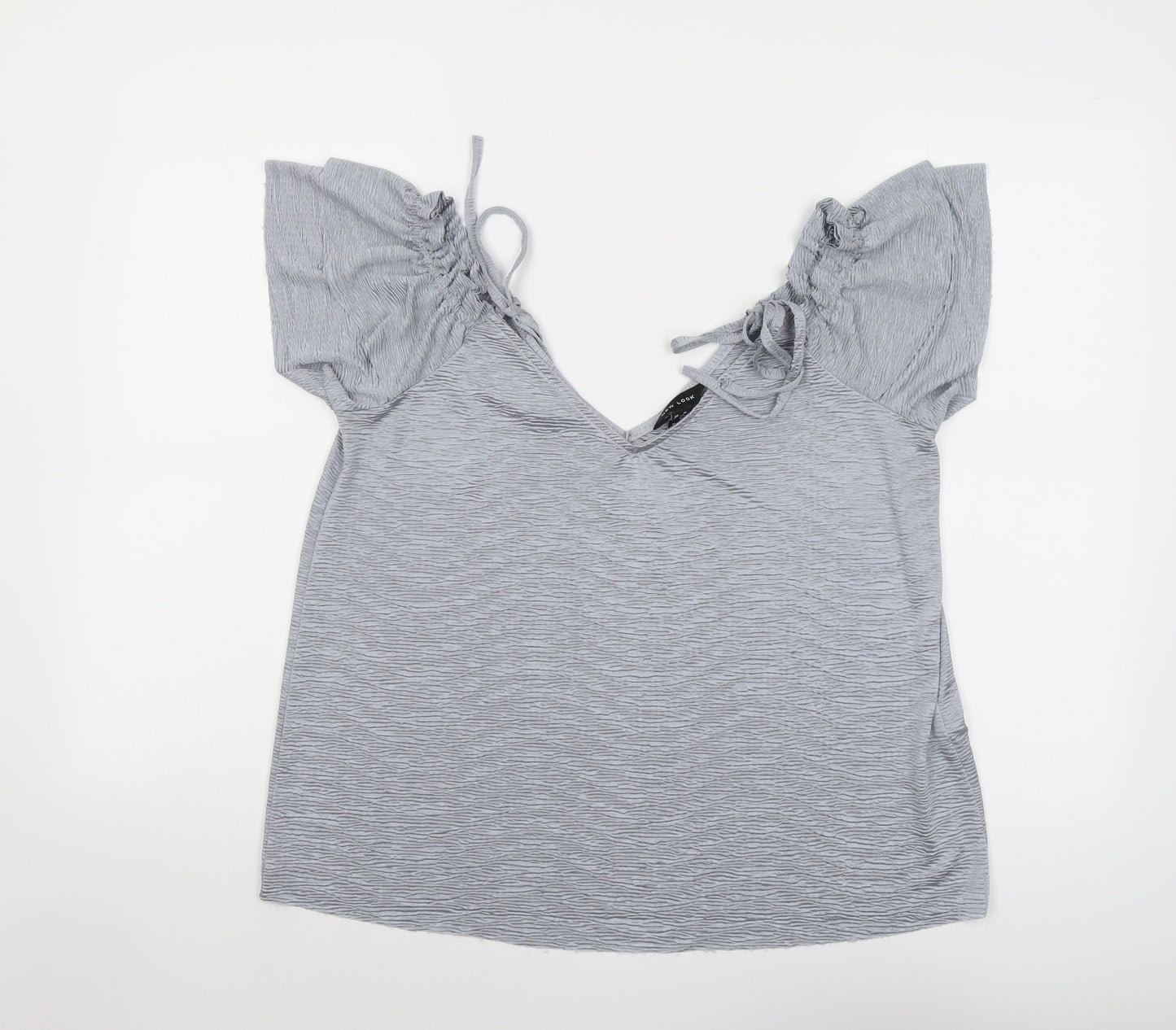 New Look Womens Grey Polyester Basic Blouse Size 14 V-Neck - Textured