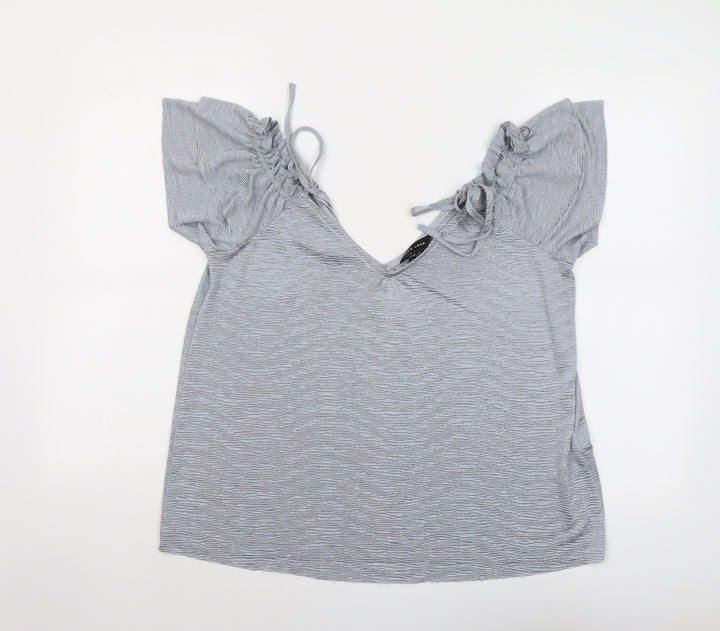 New Look Womens Grey Polyester Basic Blouse Size 14 V-Neck - Textured