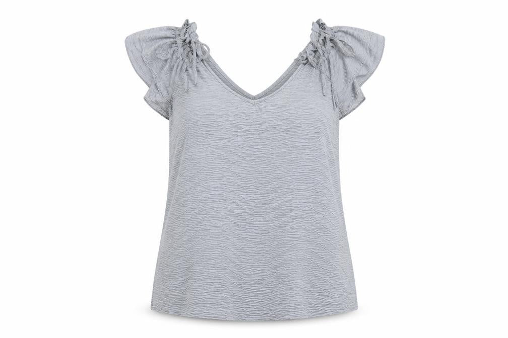 New Look Womens Grey Polyester Basic Blouse Size 14 V-Neck - Textured