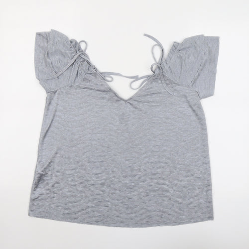 New Look Womens Grey Polyester Basic Blouse Size 14 V-Neck - Textured