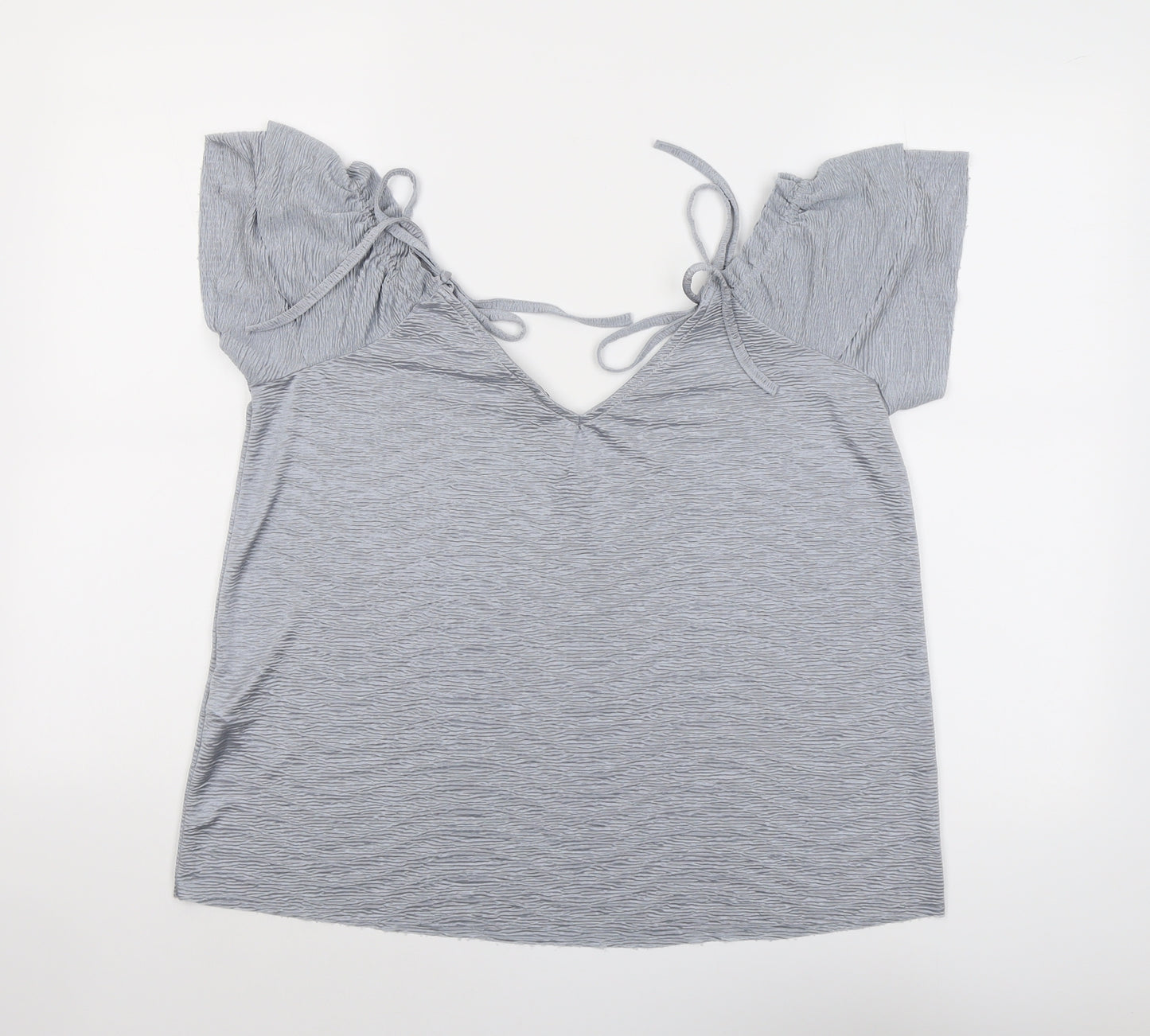 New Look Womens Grey Polyester Basic Blouse Size 14 V-Neck - Textured