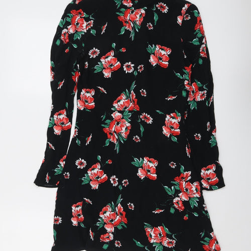 ASOS Womens Black Floral Viscose A-Line Size 8 Round Neck Zip