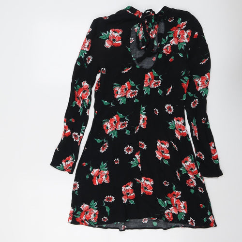 ASOS Womens Black Floral Viscose A-Line Size 8 Round Neck Zip
