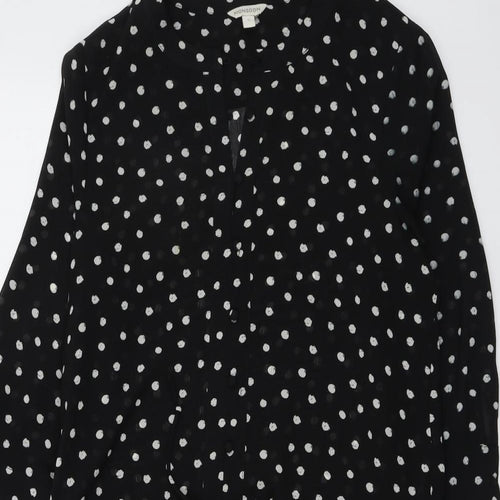 Monsoon Womens Black Polka Dot Polyester A-Line Size S Round Neck Button