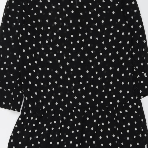 Monsoon Womens Black Polka Dot Polyester A-Line Size S Round Neck Button