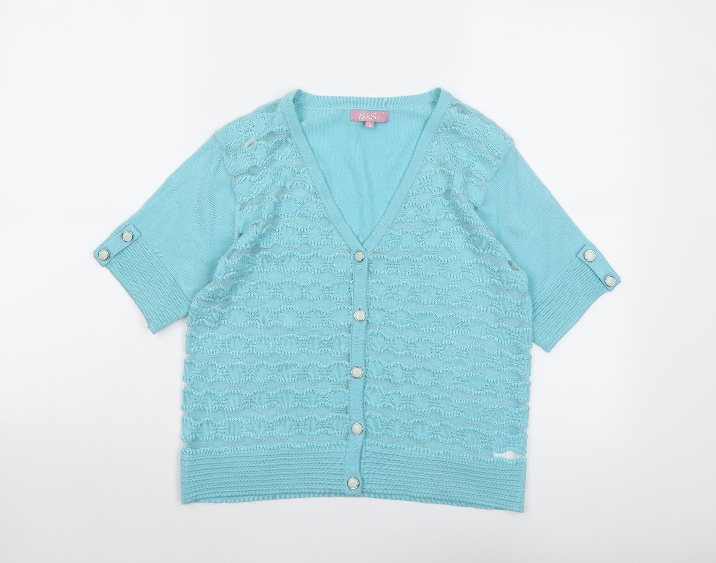 SaSa Womens Blue V-Neck Acrylic Cardigan Jumper Size S