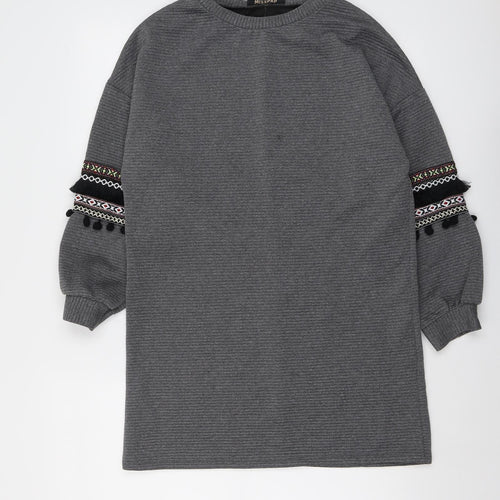 Misspap Womens Grey Polyester Jumper Dress Size S Round Neck Pullover