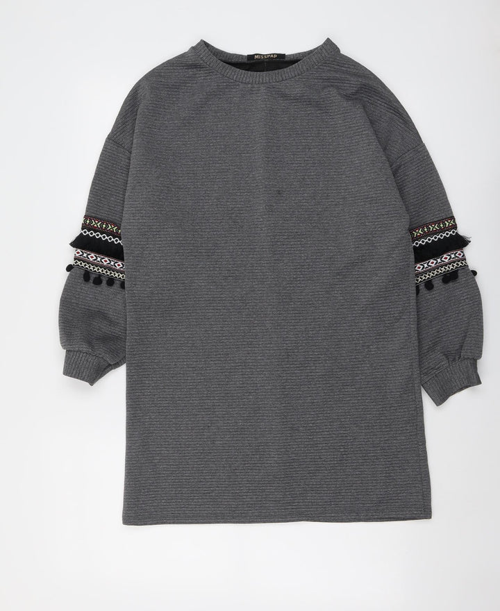 Misspap Womens Grey Polyester Jumper Dress Size S Round Neck Pullover