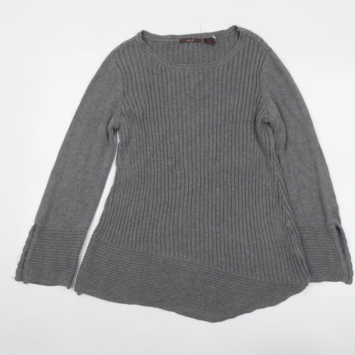 Heather B Womens Grey Round Neck Cotton Pullover Jumper Size L