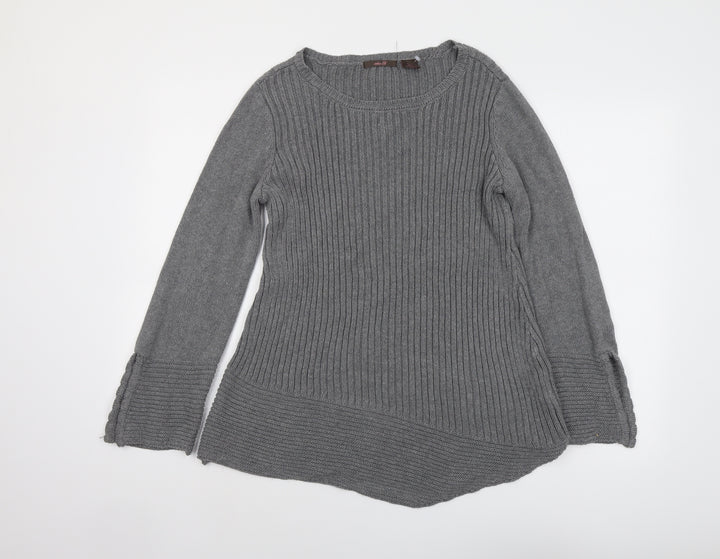Heather B Womens Grey Round Neck Cotton Pullover Jumper Size L