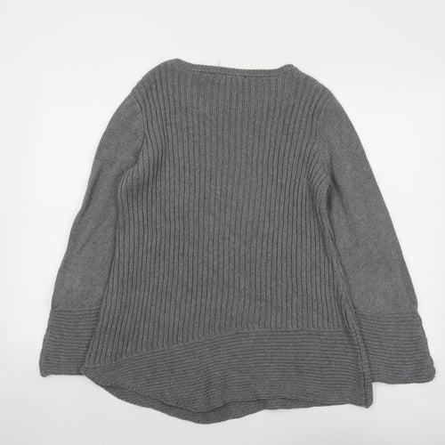 Heather B Womens Grey Round Neck Cotton Pullover Jumper Size L