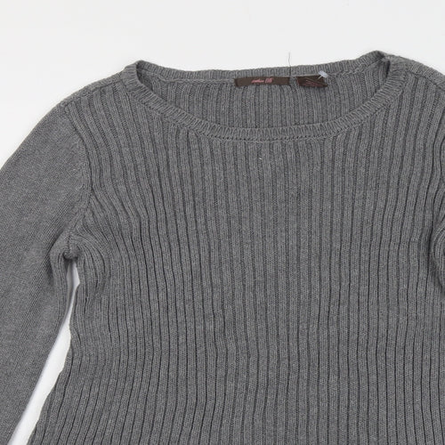 Heather B Womens Grey Round Neck Cotton Pullover Jumper Size L