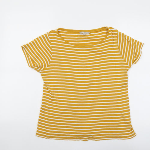 PEBBLE BAY Womens Yellow Striped Cotton Basic T-Shirt Size 14 Boat Neck