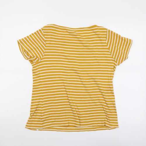 PEBBLE BAY Womens Yellow Striped Cotton Basic T-Shirt Size 14 Boat Neck
