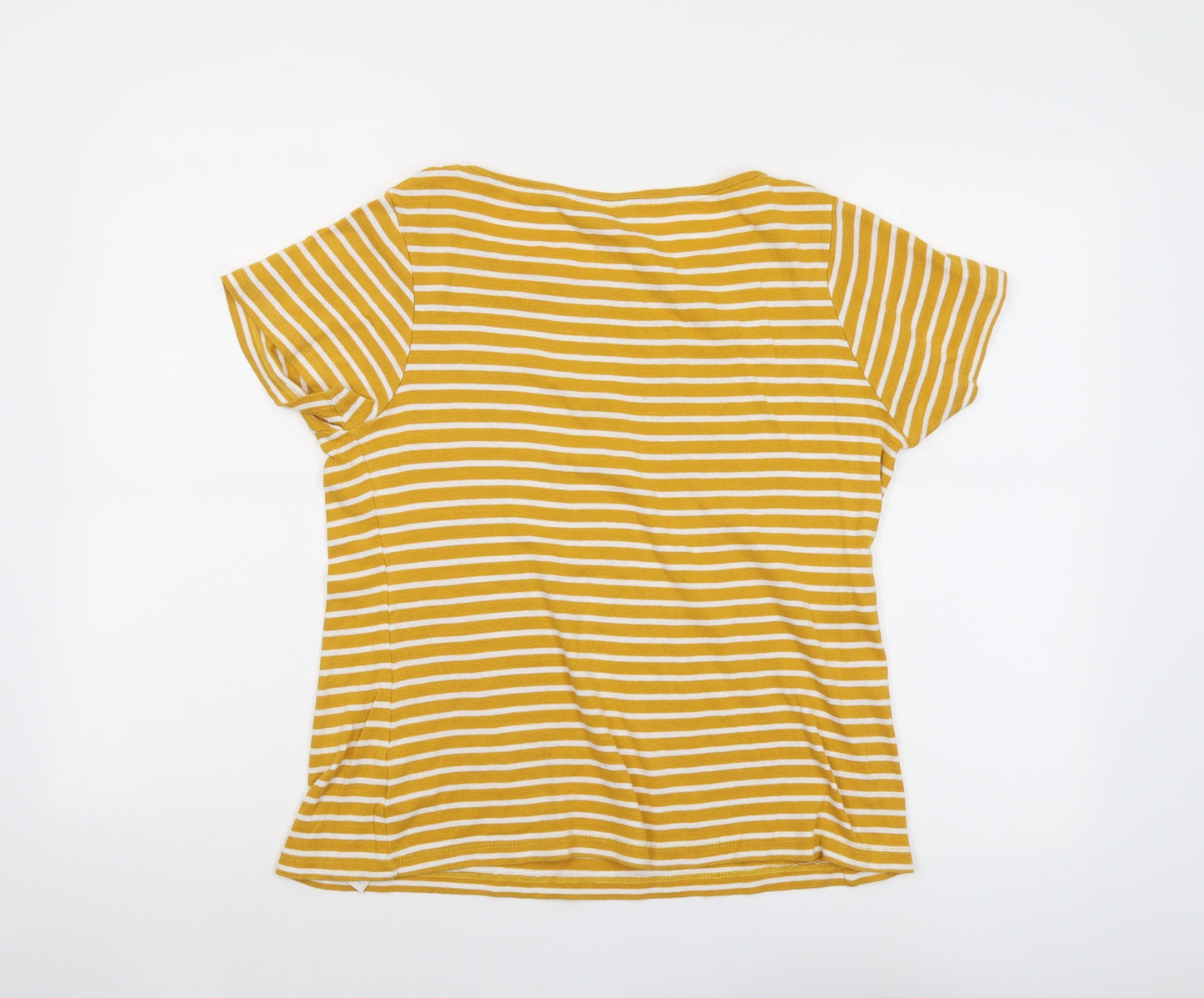 PEBBLE BAY Womens Yellow Striped Cotton Basic T-Shirt Size 14 Boat Neck